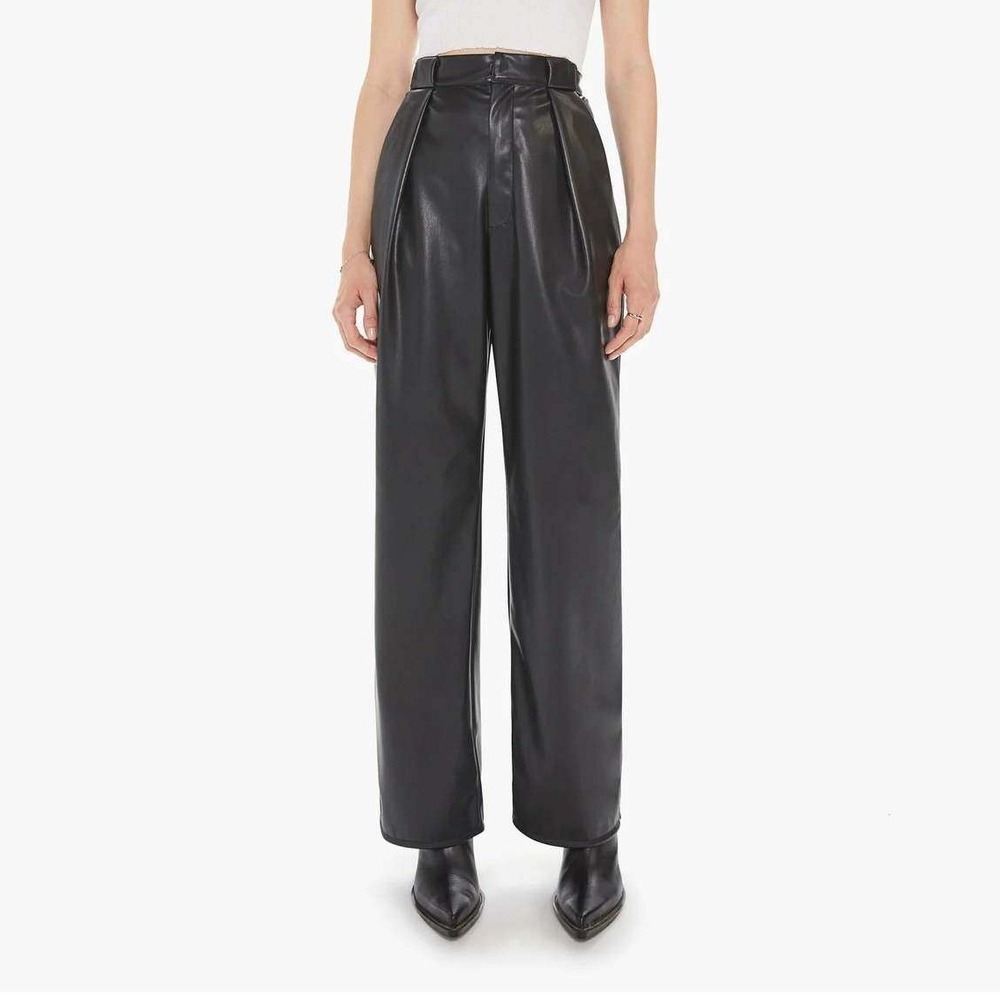 Mother HW Tunnel Vision Pleated Prep Faux Leather Pants Black 1728-1017 Size 24